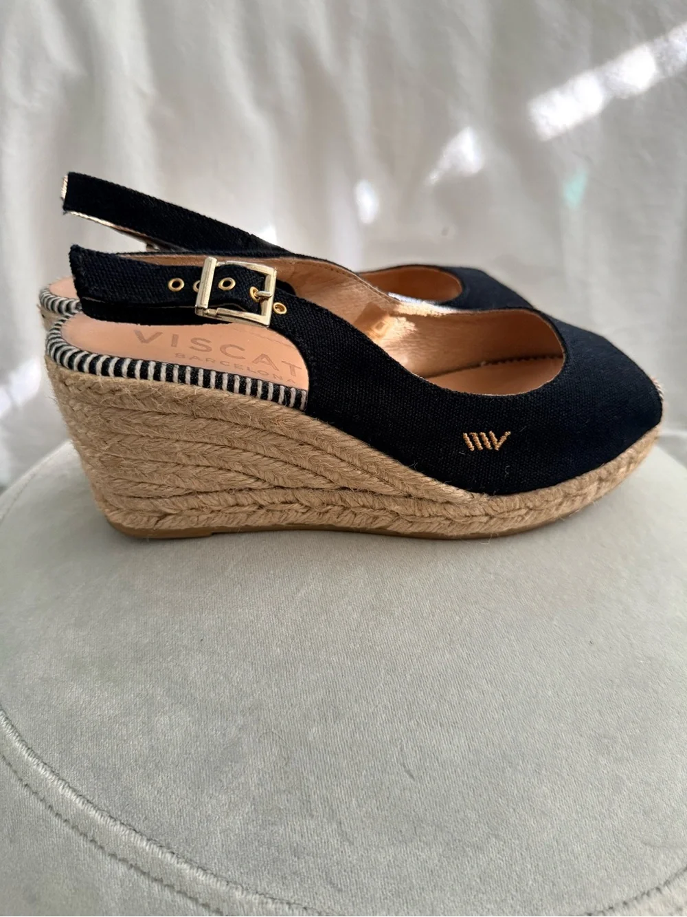 Viscata Black Espadrille Wedge Slingback Sandals - Women Made in Barcelona